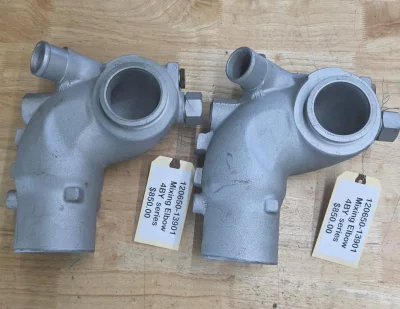 Yanmar 4BY series Mixing elbow. This engine is no longer available or no more in production by Yanmar but still a lot of then around, this Mixing elbow is brand-new never used, perfect replacement. view 2